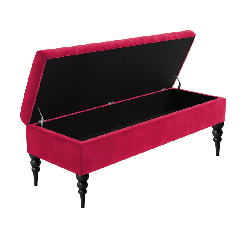 Safar Plain Ottoman Storage Bench - Plush Velvet Shoe Bench - Upholstered Footstool with Storage, Red