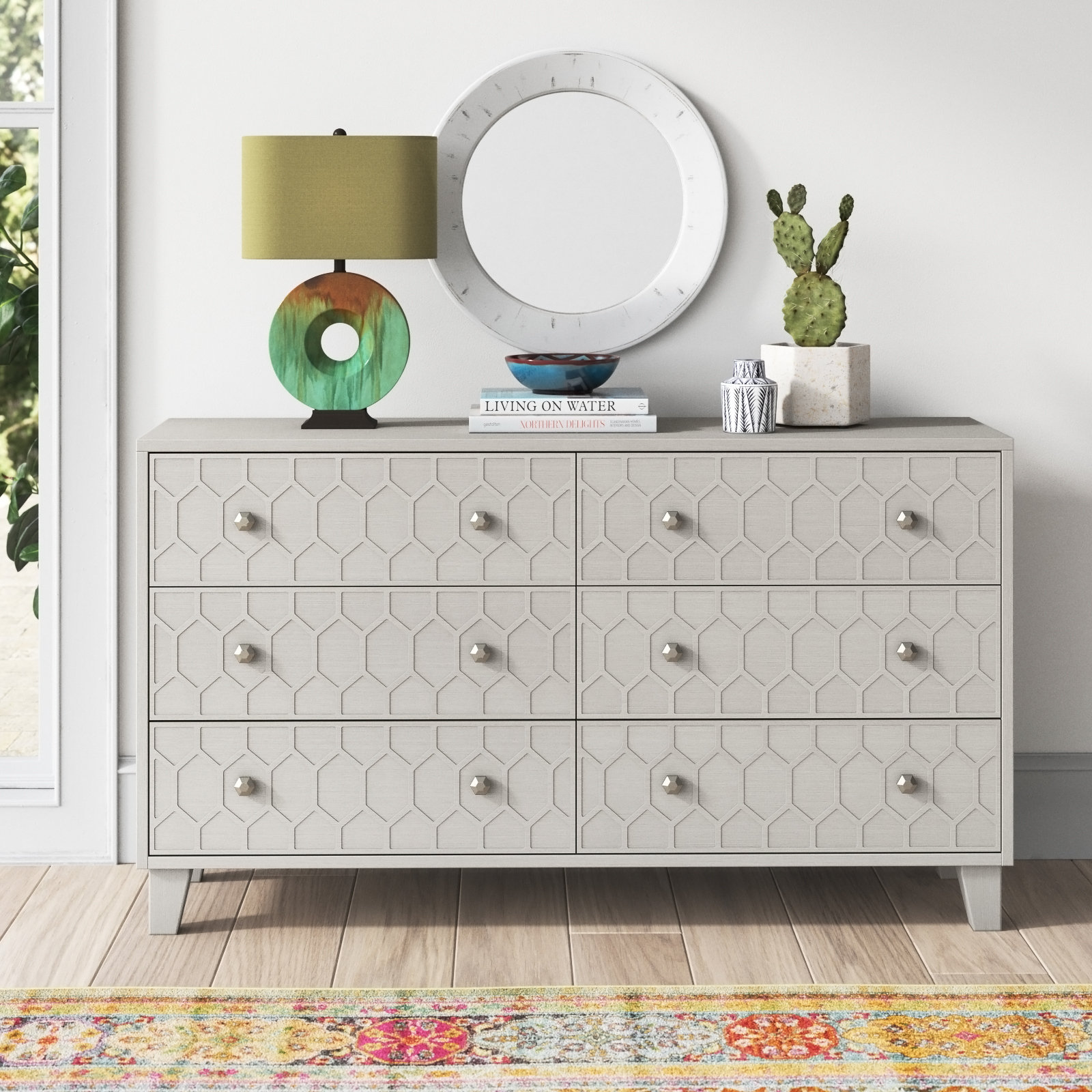 Honeycomb Chest Of 6 Drawers Storage Cabinet [6 SMALL GRAY BINS