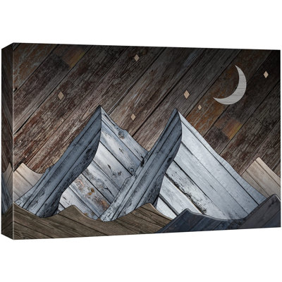 Western Wood Effect Landscape " Western Woodblock Stars And Mountain Wood Panels "