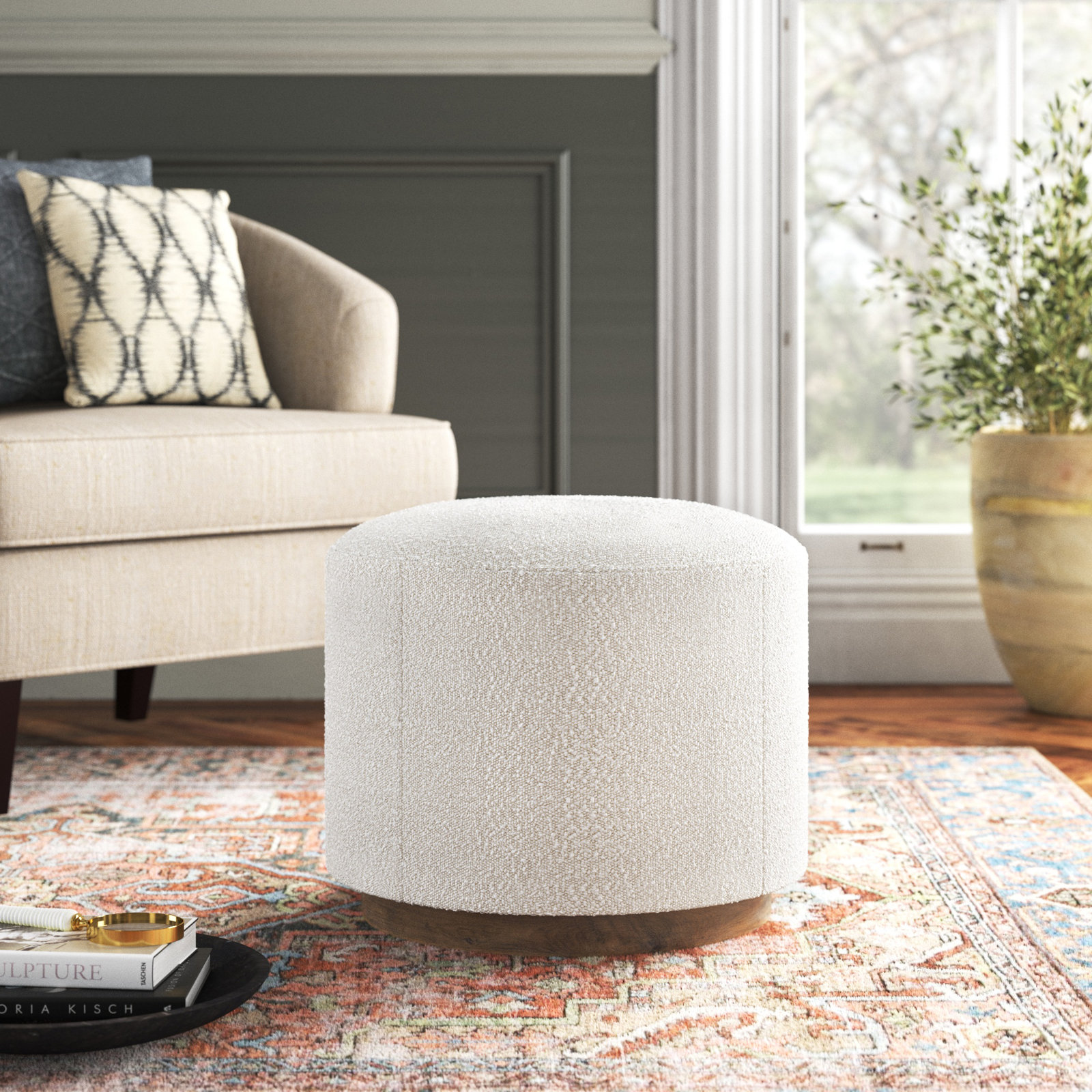 Acker 22" Wide Round Standard Ottoman, Knoll Natural Polyester Blend