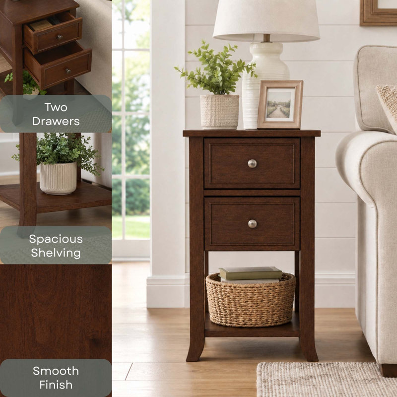 Manhattan 2 Drawer End Table with Shelf, Espresso