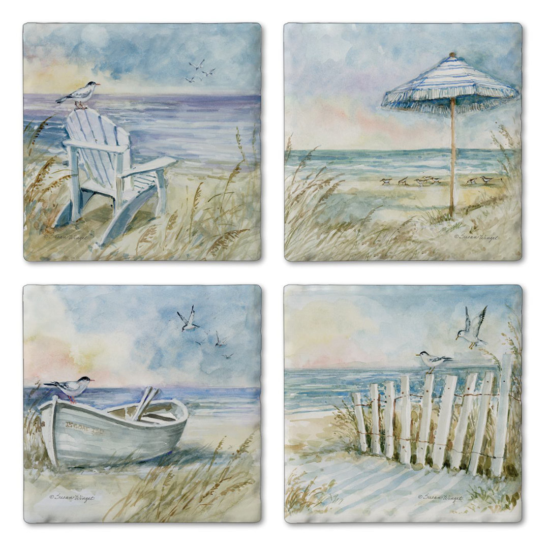 Coastal Sanctuary 4 Pack Assorted Tumbled Tile Stone Coasters East Urban Home