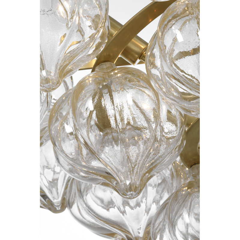 Julie Neill Caselli 36" Basket Chandelier with Clear Glass, Gold, Hand-Rubbed Antique Brass