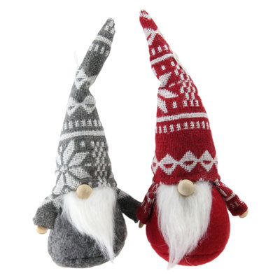Ensemble de 2 ornements de Noël gnomes rouges et gris avec chapeaux nordiques 7 po