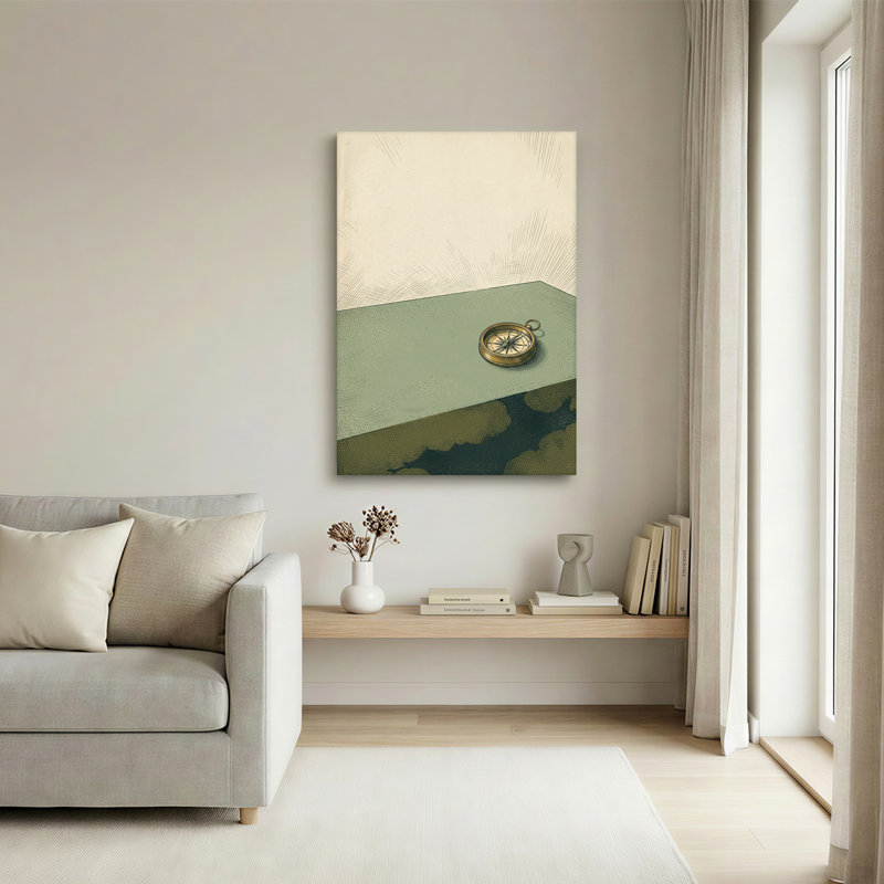 Art mural rétro avec boussole en laiton, 24"H x 16"W