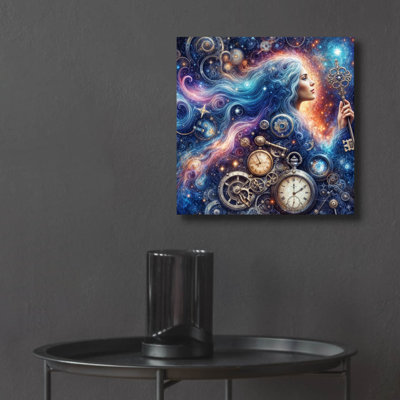 Art mural en verre acrylique 12 po x 12 po «Celestial Time Keeper 3» par Rey Klimt Epic Art