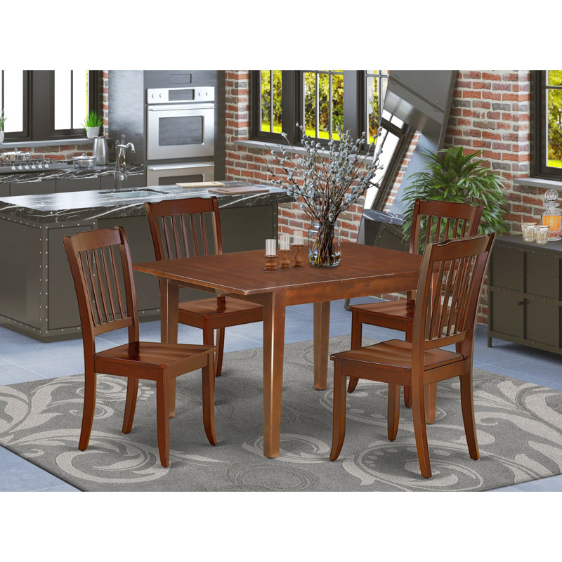 5 Piece Dining Table Set for 4 Includes a Rectangle Kitchen Table with Butterfly Leaf and 4 Dinette Chairs, Mahogany, 5