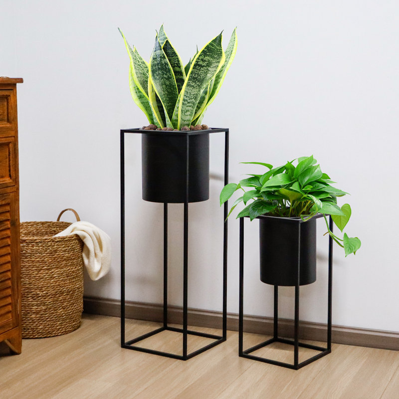 Ensemble de 2 grandes jardinières avec pot à fleurs pour plantes d'intérieur 28 et 18 po H Morden, Noir