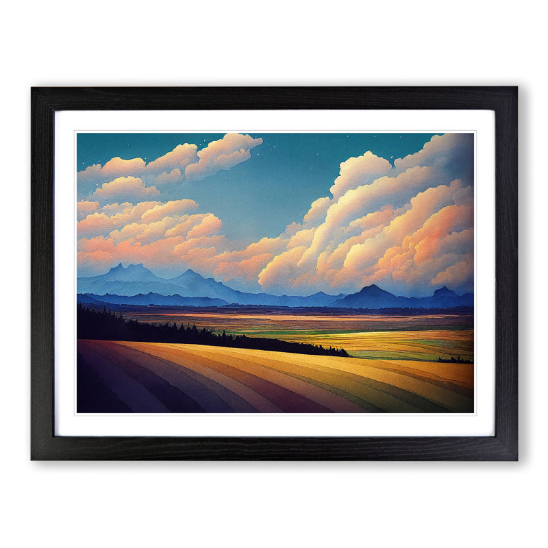 Mountain Meadow Landscape Vol.3 - Framed Print, 46cm H x 64cm W x 2cm D, Black Framed