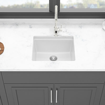 White 21X18" Granite Composite Quartz Workstation Sink For Kitchen, Undermount Style, Smooth And , Dirt - , Quiet Use, Package With Rack, Strainers, Grid, Board Installation Guide Kitchen Sink, High