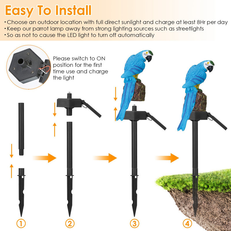 Blue Resin Solar Powered Parrot Garden Light with LED