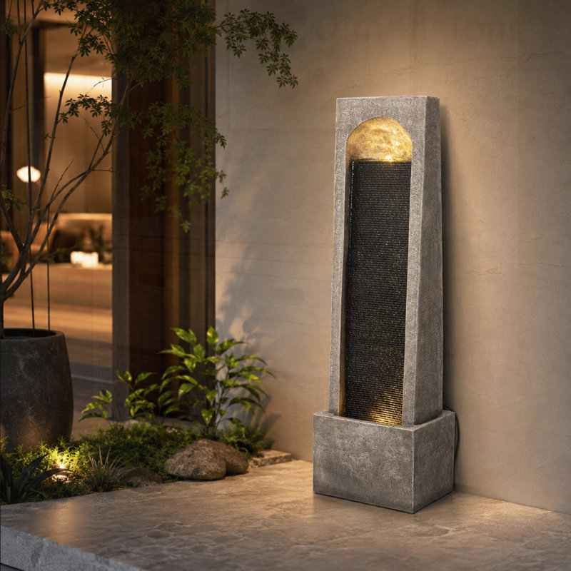 Grande fontaine d'extérieur moderne, cascade verticale avec pompe, résine résistante aux intempéries pour la décoration de jardin et de patio