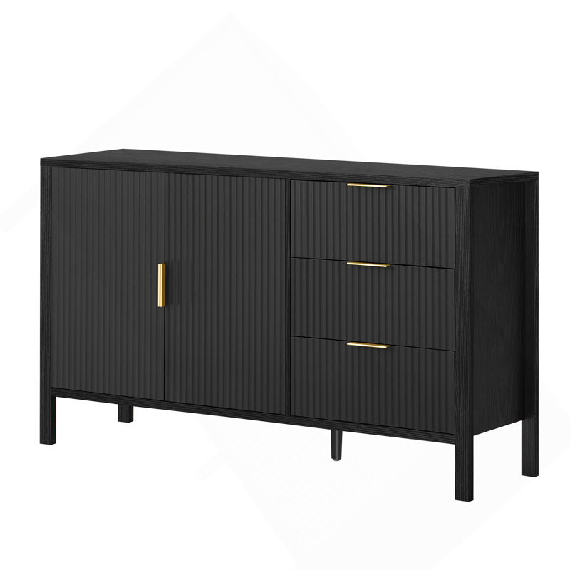 Storage Buffet Cabinet With Hooks, Black