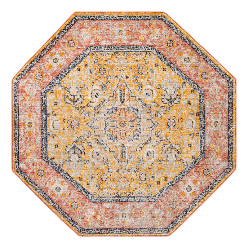 Alkire Oriental Area Rug, Octagon 5' x 5', Yellow