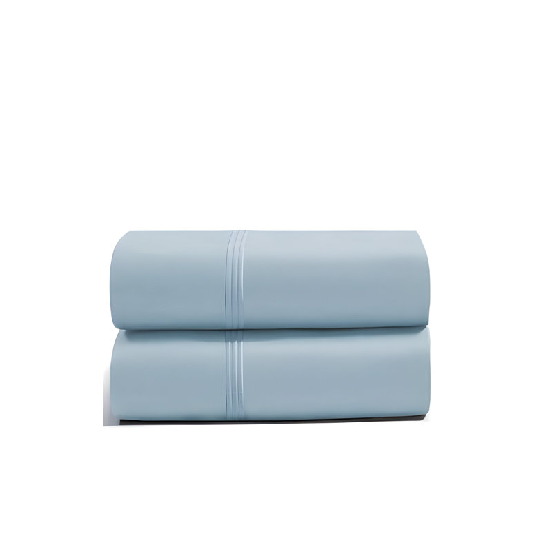 400TC Luxurious Triple Embroidery Cotton Sateen Pillowcases (Set Of 2), 20" x 26", Light Blue