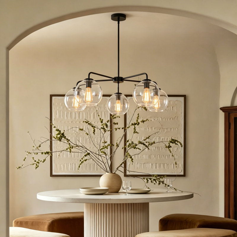 Filkins 5 - Light Dimmable Sputnik Sphere Chandelier, Black, Clear
