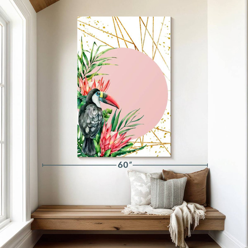 Toucan tropical à bec rouge, H 51 po x l 34 po