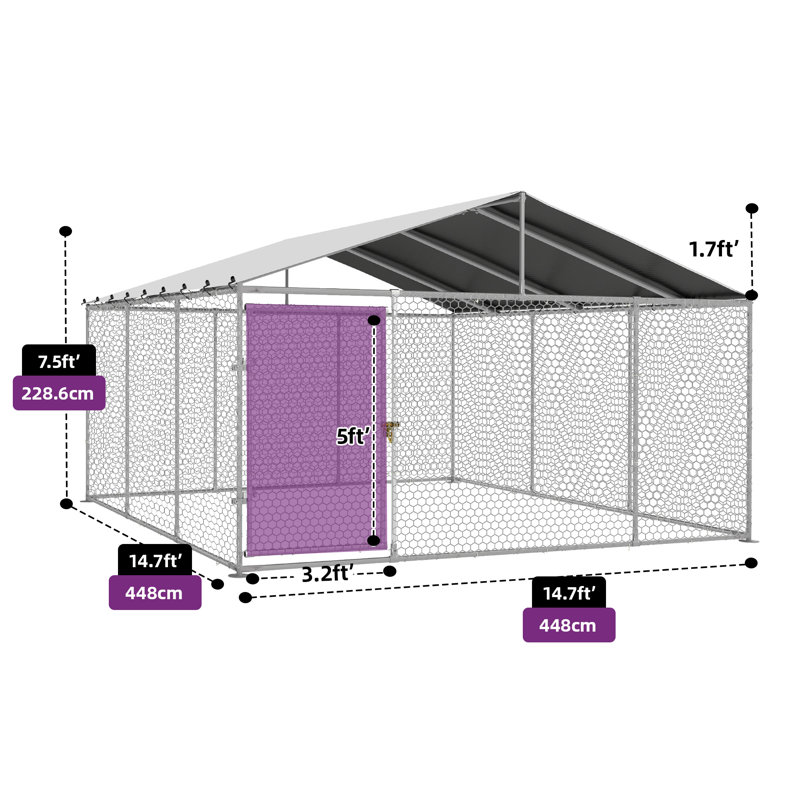 Enclos pour chien Balconera, H 90 po x l 176,4 po x P 176,4 po