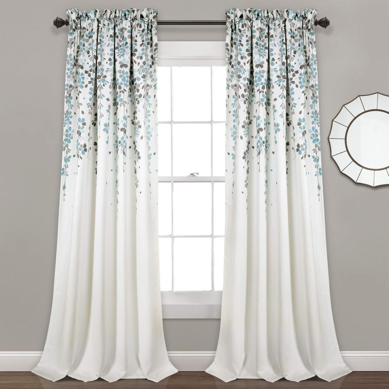 Paire de rideaux Weeping Flower, L 52 po x L 95 po, Bleu/gris