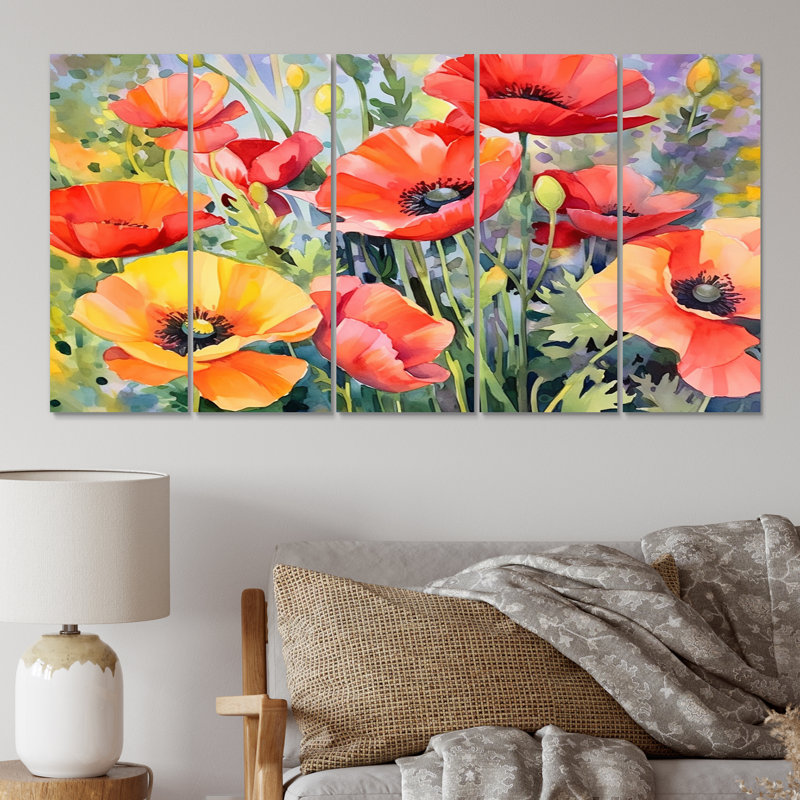 Vibrant Poppies I - ensemble d'art mural floral en métal