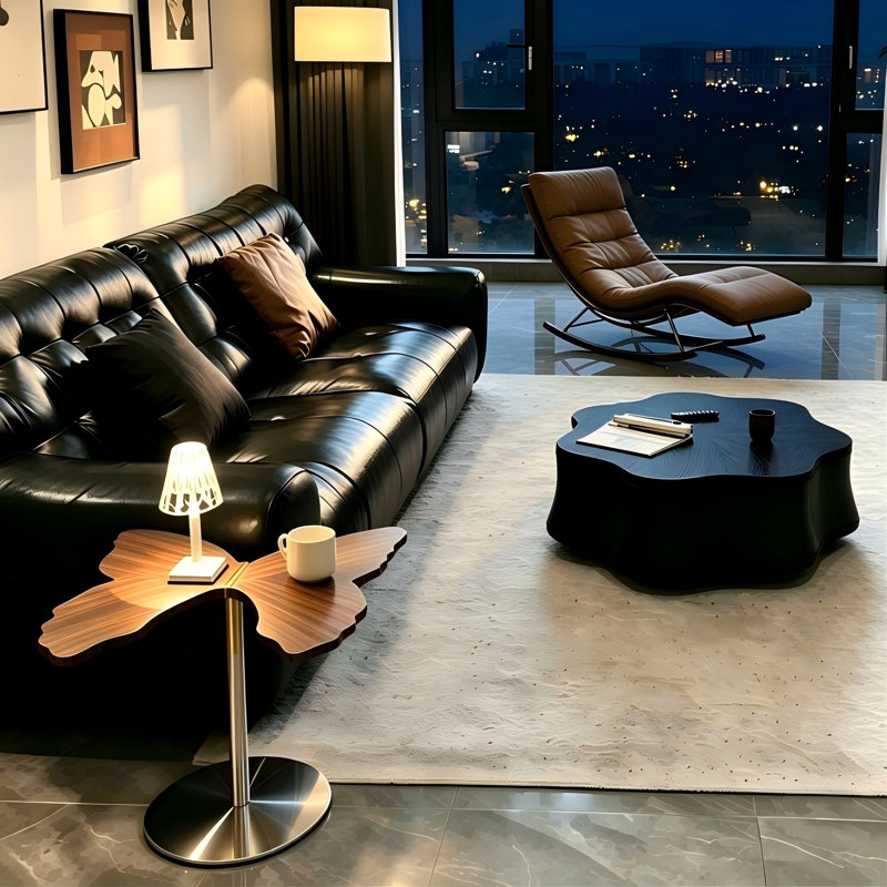 Arvante 2‑Piece Storage Coffee Table Set, Petal‑Shaped Coffee Table with Drawer & Butterfly‑Inspired Solid Wood Accent Side Table for Contemporary Living Rooms