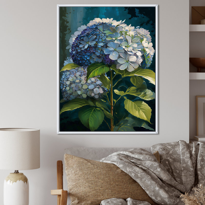 Hydrangea Bouquet Retro Illustration, reproduction d'art encadrée sur toile, H 40 po x l 30 po x P 1,5 po