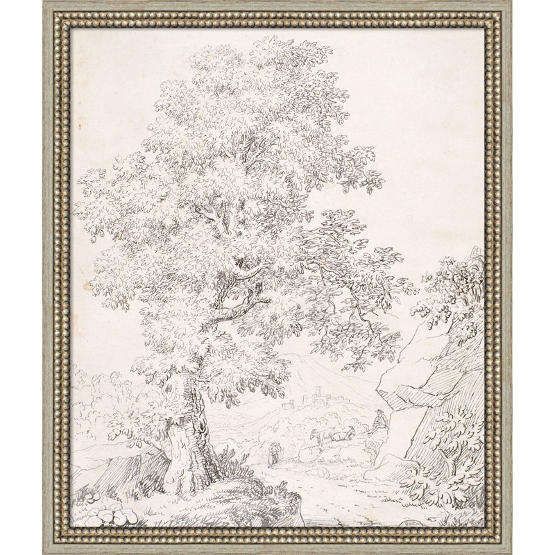 «Landscape A Shepherd and His Goats Walking By A Tree» par I Inghivami, art mural sur toile, Argent Castellan, 24 x 20