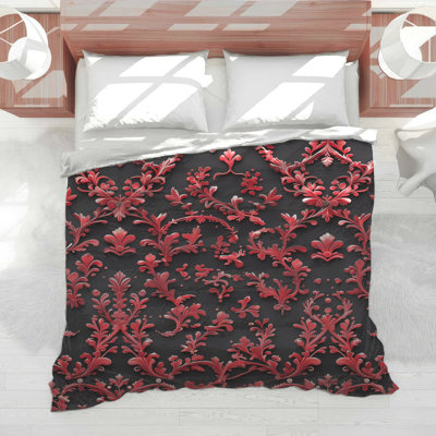 Édredon damassé à motif floral rouge