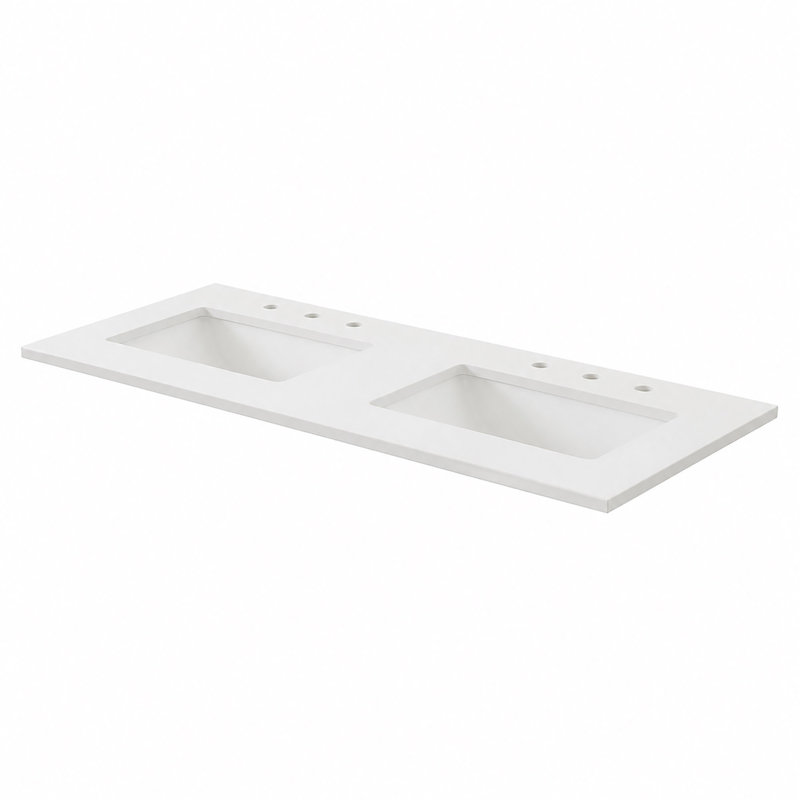 Comptoir blanc 49 po et lavabo double rectangulaire, Blanc