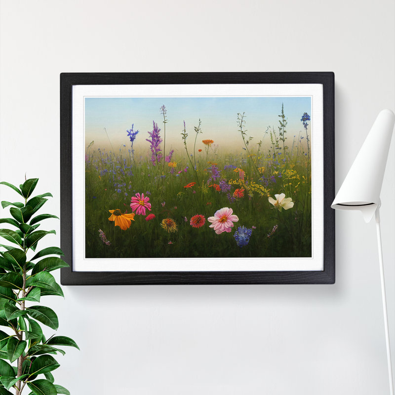 XH1022-8714X Supreme Wildflowers Floral - Single Picture Frame Print, Black, 46cm H x 64cm W x 2cm D