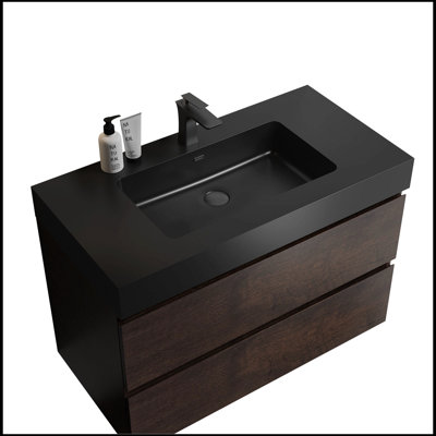 Meuble-lavabo mural flottant de 36 po avec lavabo encastré mural pour salle de bain moderne Winnona 