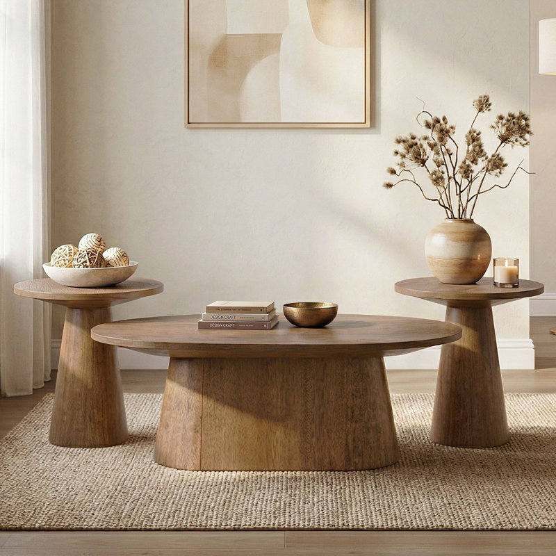 Ensemble de tables basses 3 pièces Astromeritis, 3 Pieces: Coffee Table, 2 End Tables, Oak