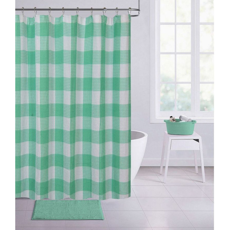 Rideau de douche 100% coton Elaiza, Aqua