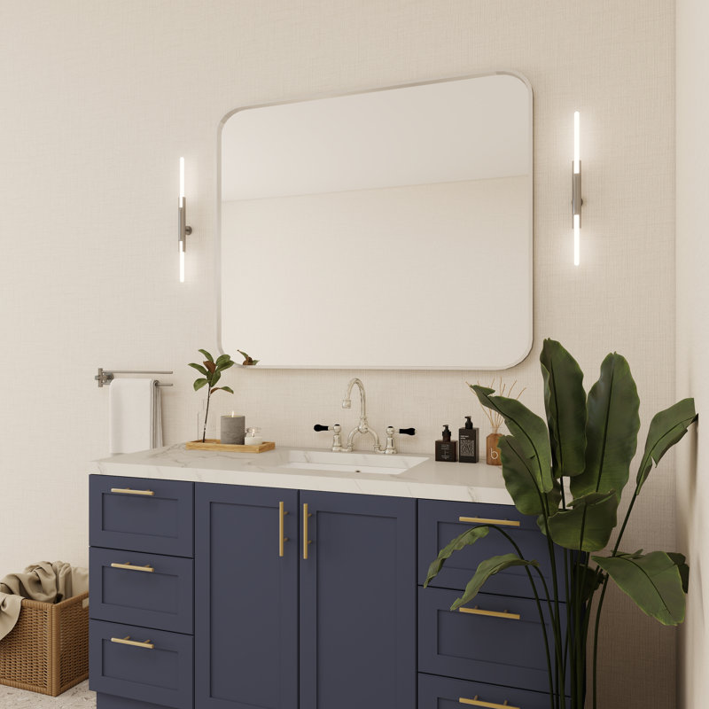 Élégant miroir encadré en aluminium avec coin arrondi pour une décoration intérieure élégante, Argent argent, Rectangulaire