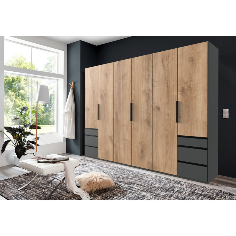 Guardino 6 Door Wardrobe, 216cm H x 300cm W x 58cm D, Plank Oak/Graphite