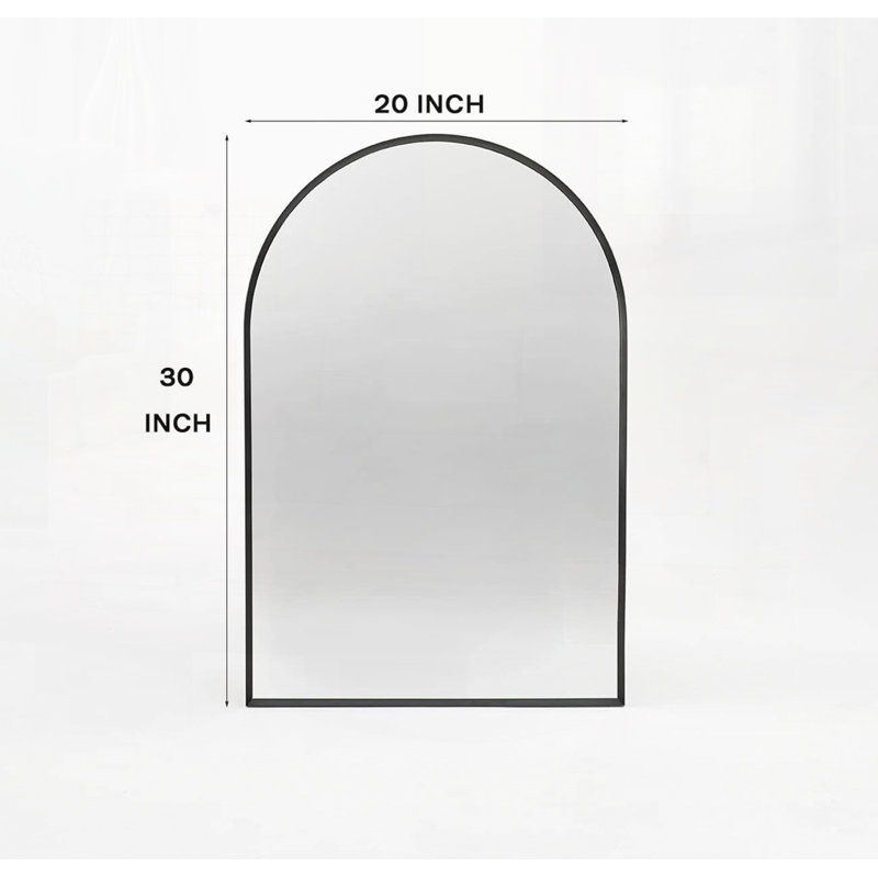 20x30 Inch Metal Framed Arched Bathrrom Mirror for Wall, Black, 30" x 20"