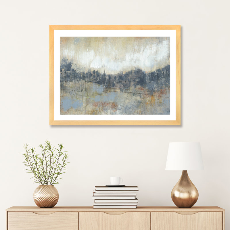 «Cool Gray Horizon I» par Jennifer Goldberger, reproduction d'art sur toile tendue, H 24 po x l 32 po, Bois naturel