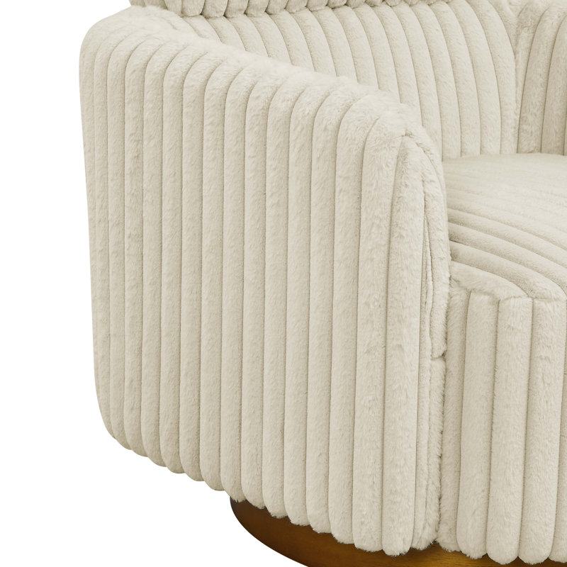 Luxe Velvet Swivel Chair, Cream Corduroy