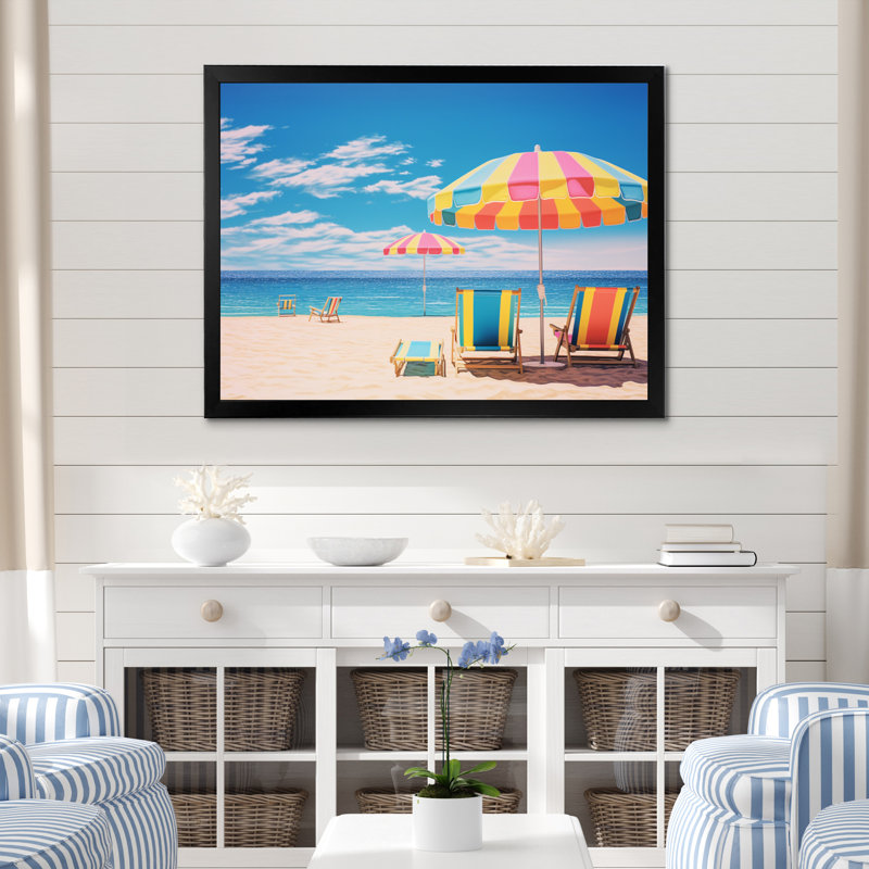 «Beach Chairs Dream IV» sur toile, H 24 po x l 32 po x P 1 po, Cadre photo noir