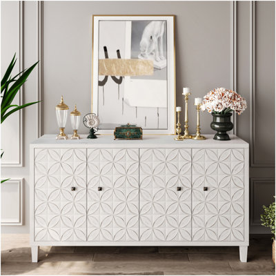 Accent Cabinet 4 Door Cabinet Sideboard Buffet Server Cabinet Storage Cabinet, For Living Room, Entryway, Hallway, Office, Kitchen And Dining Room, White Wash