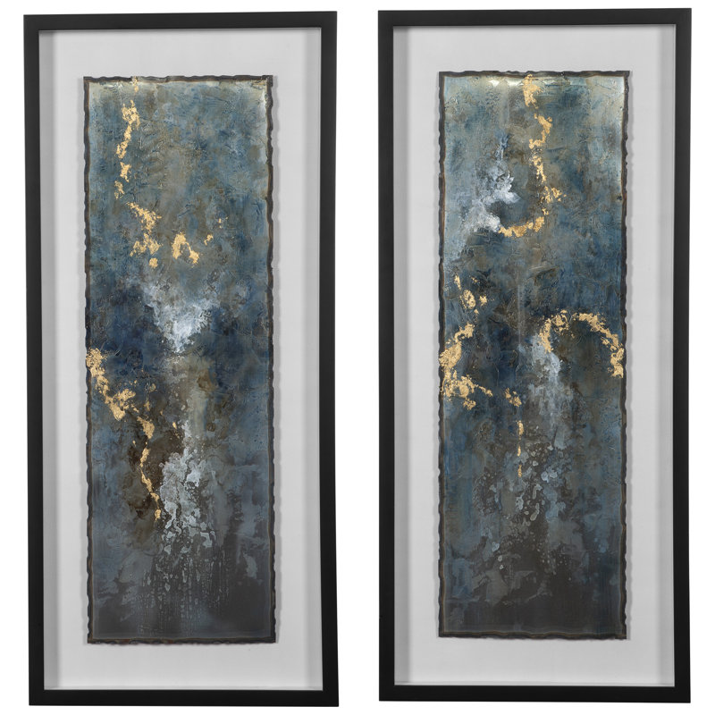 Agate scintillante - ensemble de 2 peintures sur métal encadrées