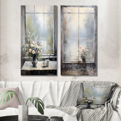 «Gray Misty River Window View I», ensemble de 2 impressions sur toile