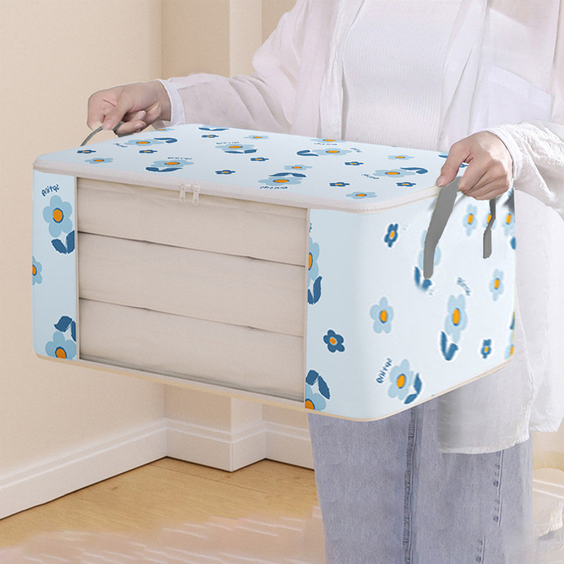  Quilt Storage Bags Moving Packing Bags, Large Capacity Storage Bins Portable Storage Containers with Reinforced Handles for Blanket, Comforter, Bedding, Blue