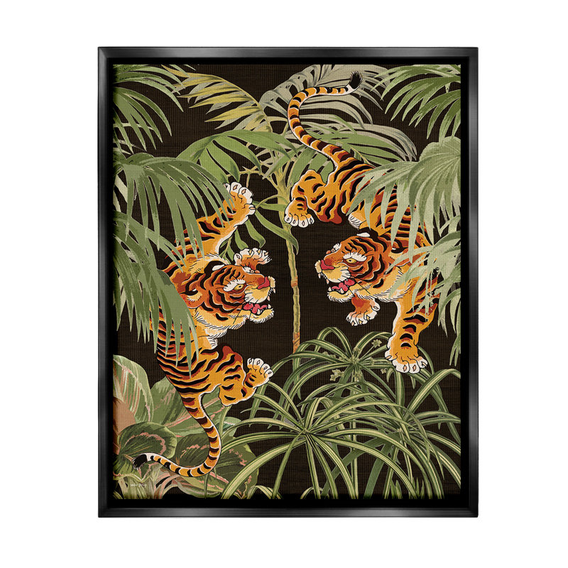 «Fierce Tigers With Plants» par Amber Sterling sur toile, Cadre flottant noir de jais, H 31 po x l 25 po
