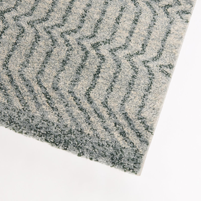 Tapis Sabin bleu à chevrons de style bohème, Bleu, 7 pi 10 po x 10 pi