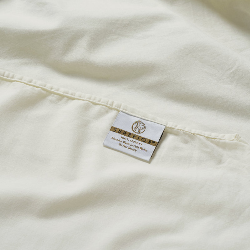 Ensemble de draps en percale légère 100% coton Carmen, Ivoire, Ensemble de draps très grand californien avec 2 t