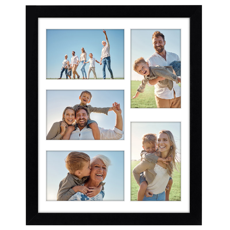 Merranda Americanflat 11x14 Collage Picture Frame - Fits Five 4x6 Photos - Shatter-Resistant Glass - Black