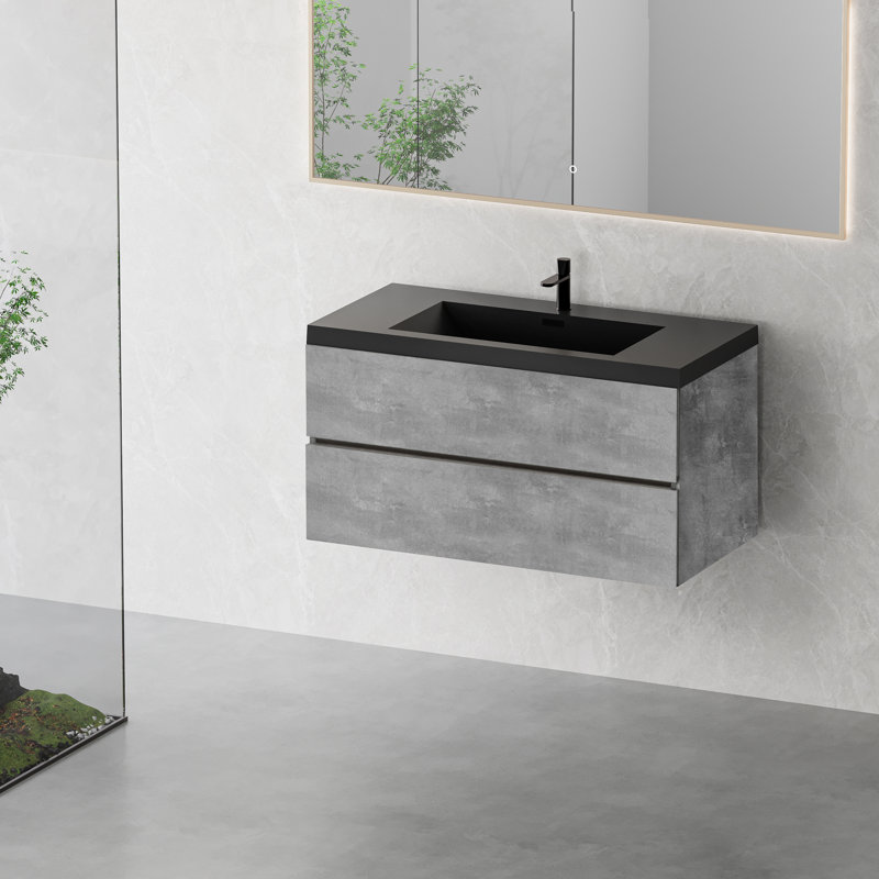 24"-72" Floating Single/ Double Bathroom Vanity Wall-Mounted Vanity with Integrated Quartz Top, 1/2 Basins, 2/4 Soft Close Drawers
