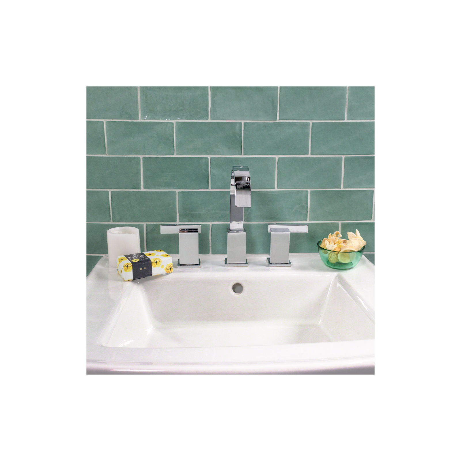 Barcelona 3x6 Blanco Polished Ceramic Subway Wall Tile (5.38 Sq. Ft. / Case), Green Lake