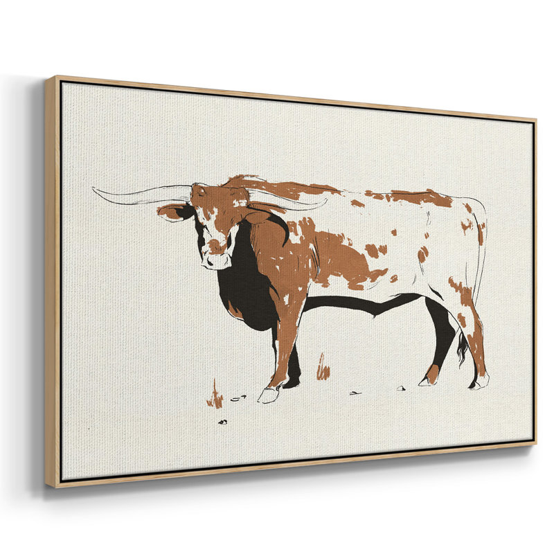 Toile encadrée de qualité supérieure Terre Cotta Steer IV - prête à être accrochée, H 25 po x l 37 po x P 2 po